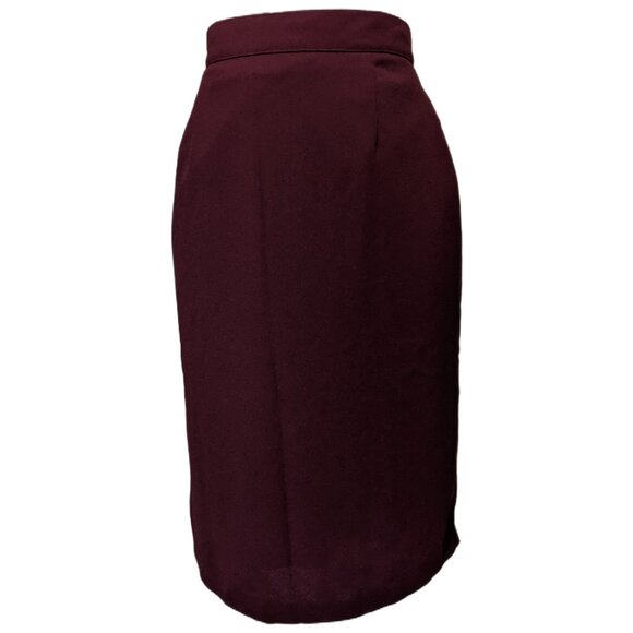 Womens Vintage Burgundy Pencil Skirt Midi Lined Office Classic 90s Retro Sz 8 - Picture 2 of 8